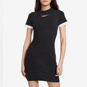 Nike Black Short Sleeve Multicolor Logo Mini Activewear T-Shirt Tee Dress Large